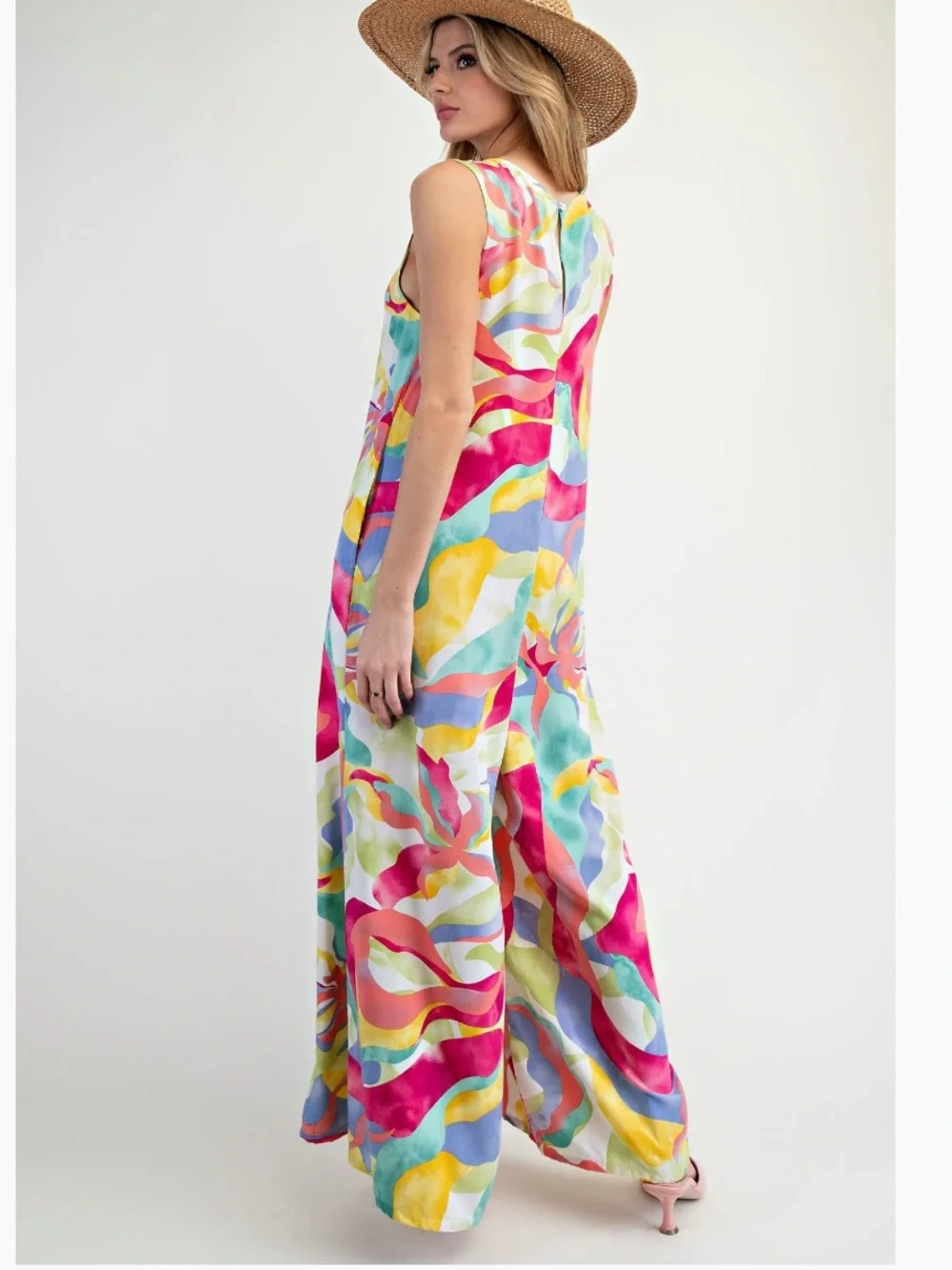 Easel V NECK PRINTED RAYON CHALLIS JUMPSUIT PANTS - Picture 4 of 4